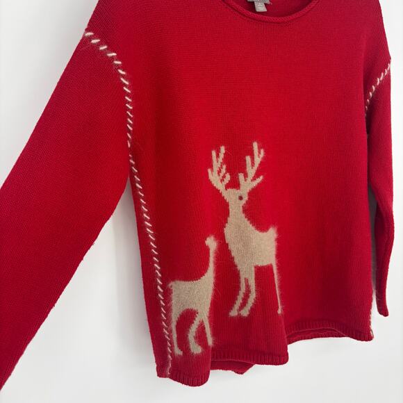 J. Jill Red Holiday Reindeer Yak Wool Rabbit Blend Sweater Size S - Picture 4 of 6
